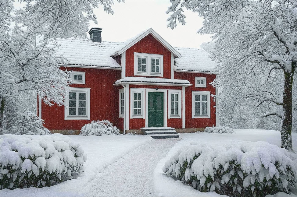 Hus i vinterlandskap - behåll värmen inomhus