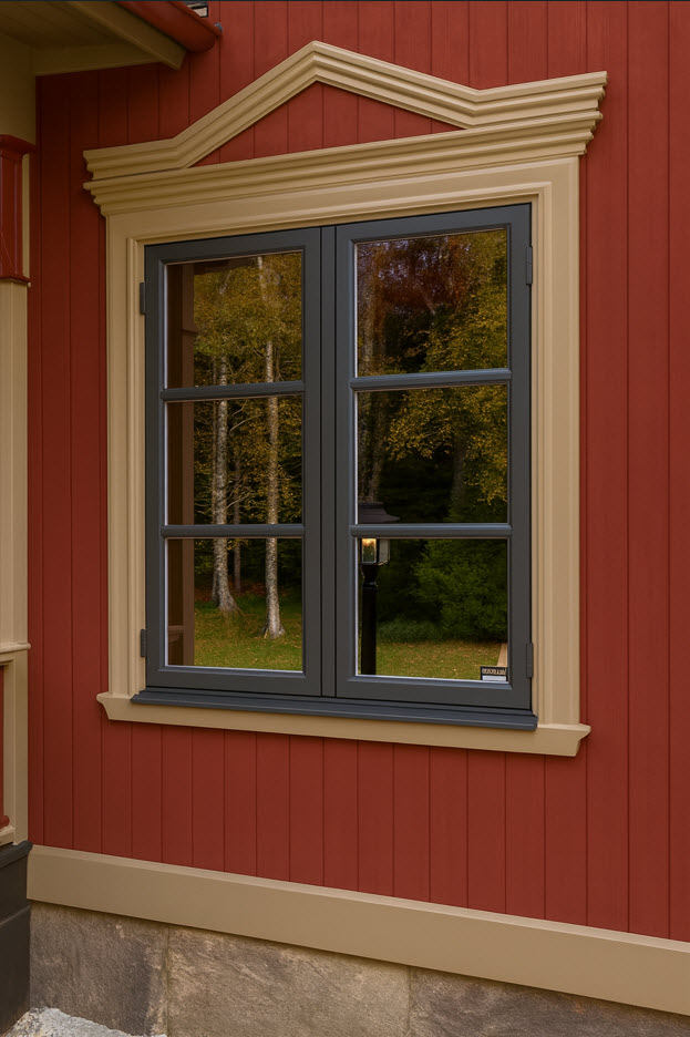 Träfönster med aluminiumutsida gråfärgad profil