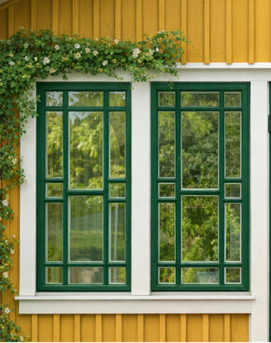 Träfönster med intrikat spröjsmönster