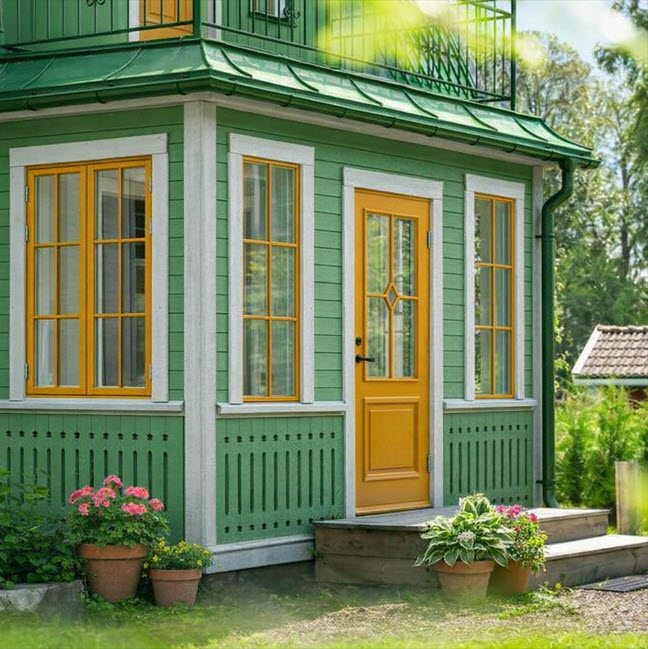 Gammaldags träfönster i allmogestil